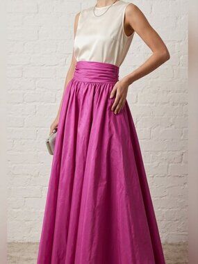 VINTAGE Frank Usher Magenta Pink Taffeta Princess Maxi Skirt 12